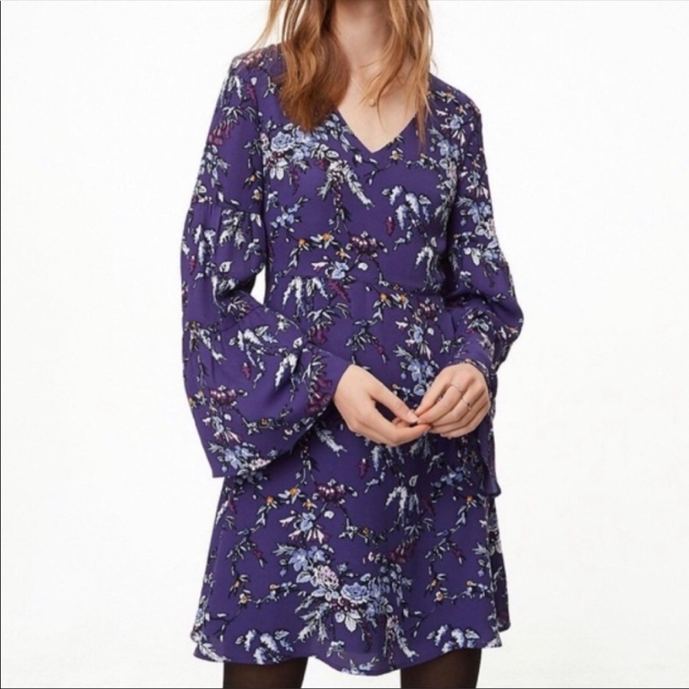 LOFT Purple Floral Long Sleeve Dress